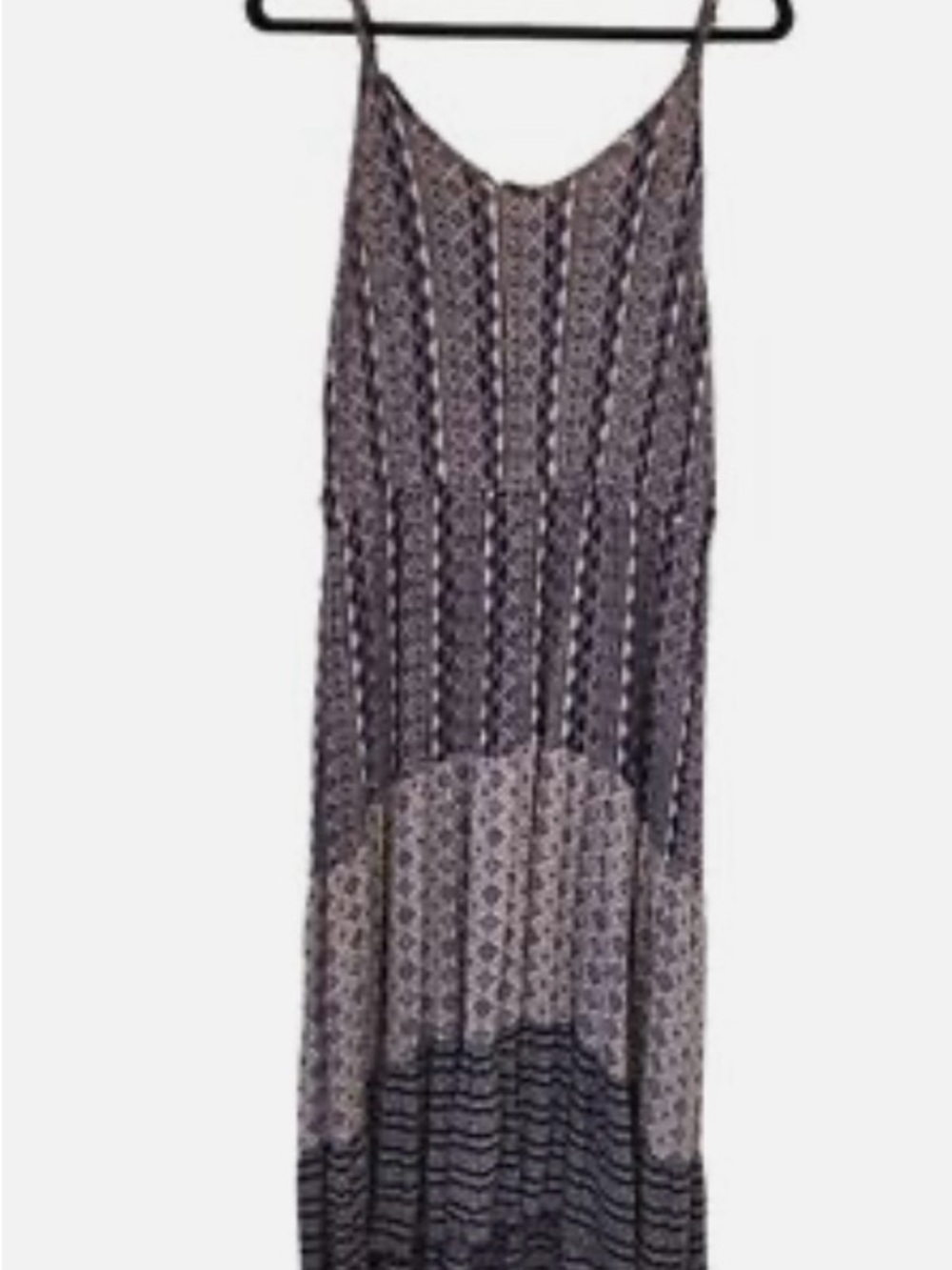Knox Rose Spaghetti-Strap Geometric Maxi Dress in Gray and Black